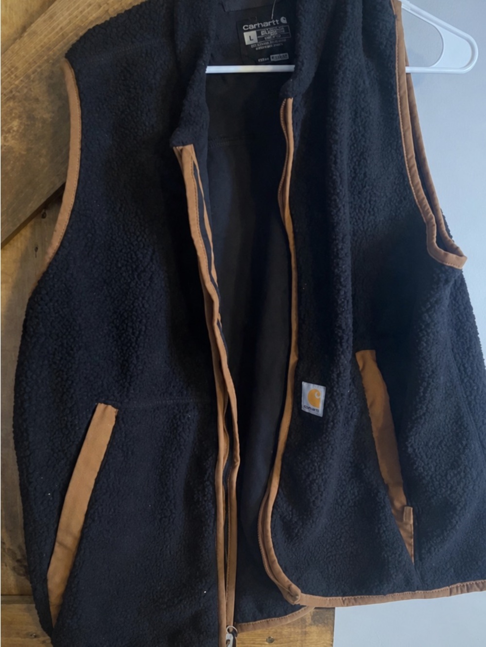 Carhartt Black Sherpa Vest with Brown Trim Accents
